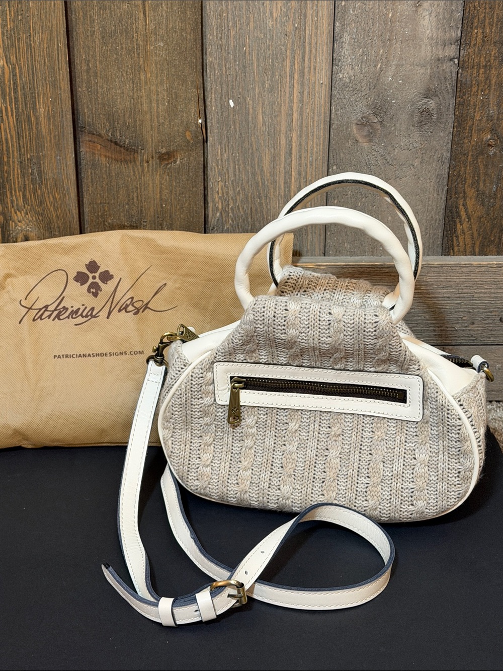 Patricia Nash NEW Oatmeal Gray Cable Knit Top Handle Crossbody Satchel